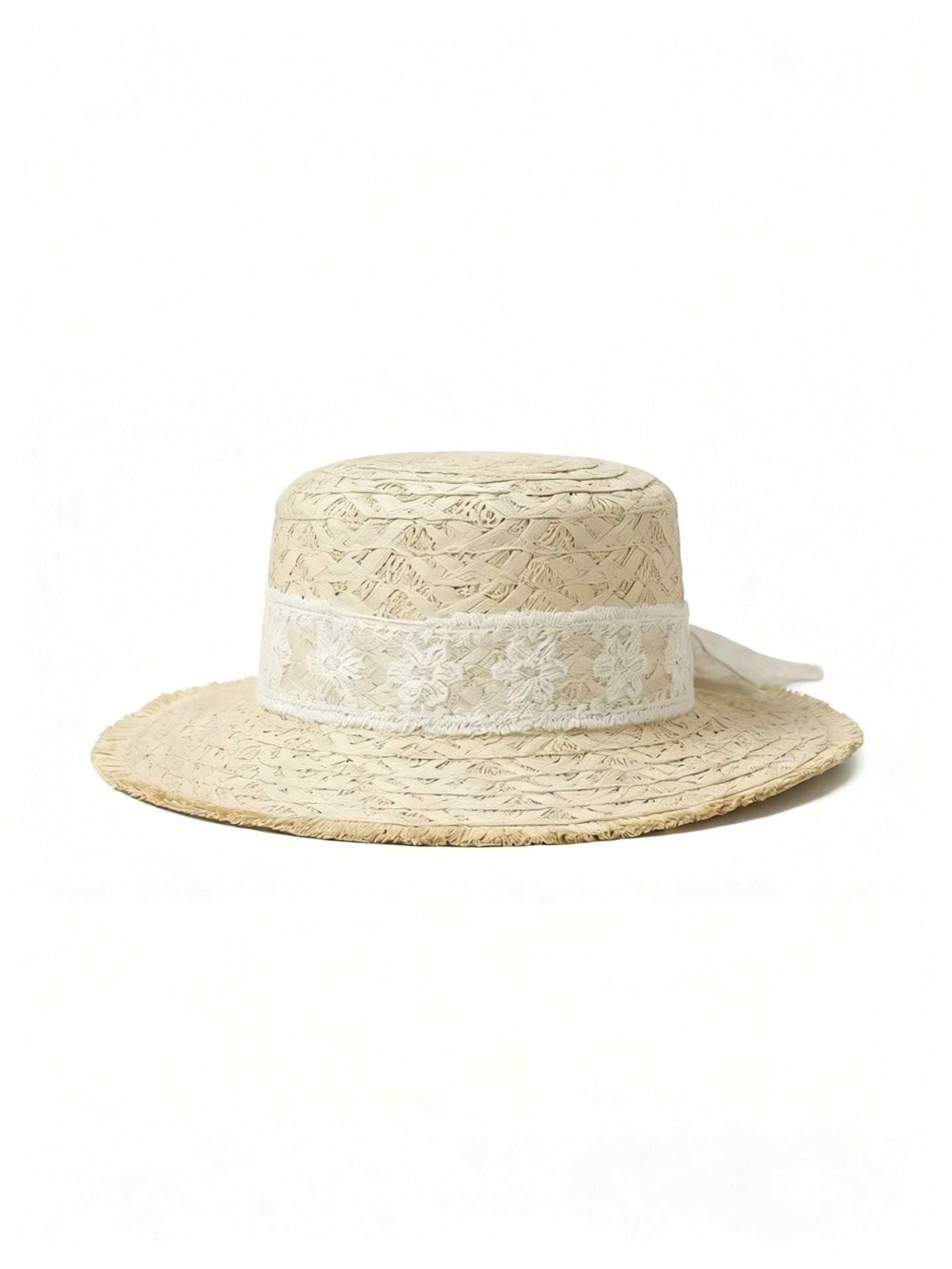 French Wide Brim Straw Hat for Women with Oversized Bow