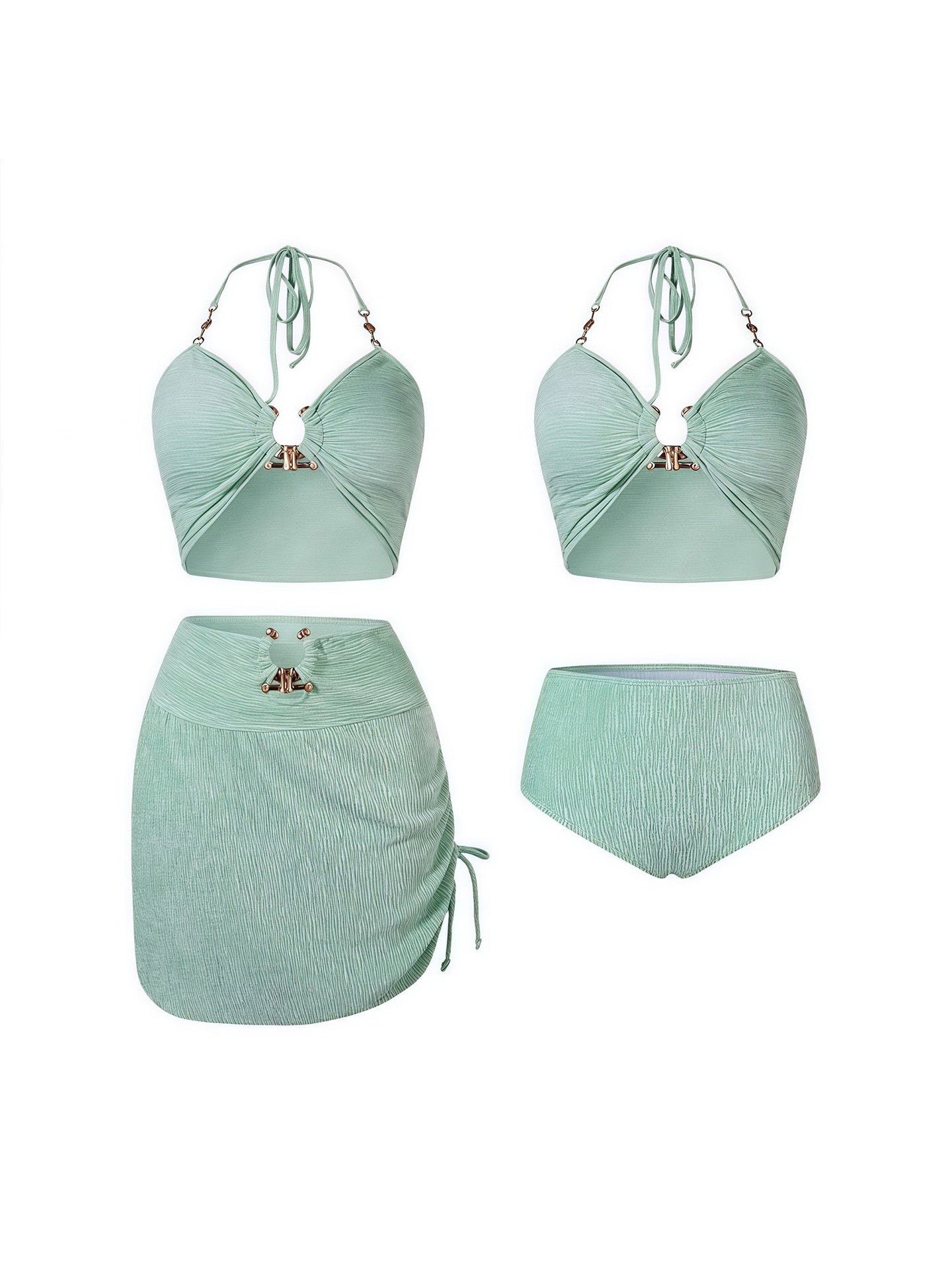 Women's Velvet Solid Color 3-Piece Bikini Set