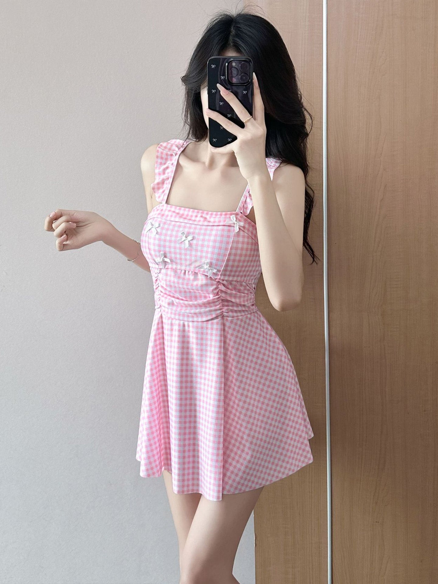 Bow Tie One-Piece Swimdress Sweet Flutter Sleeve Swimsuit