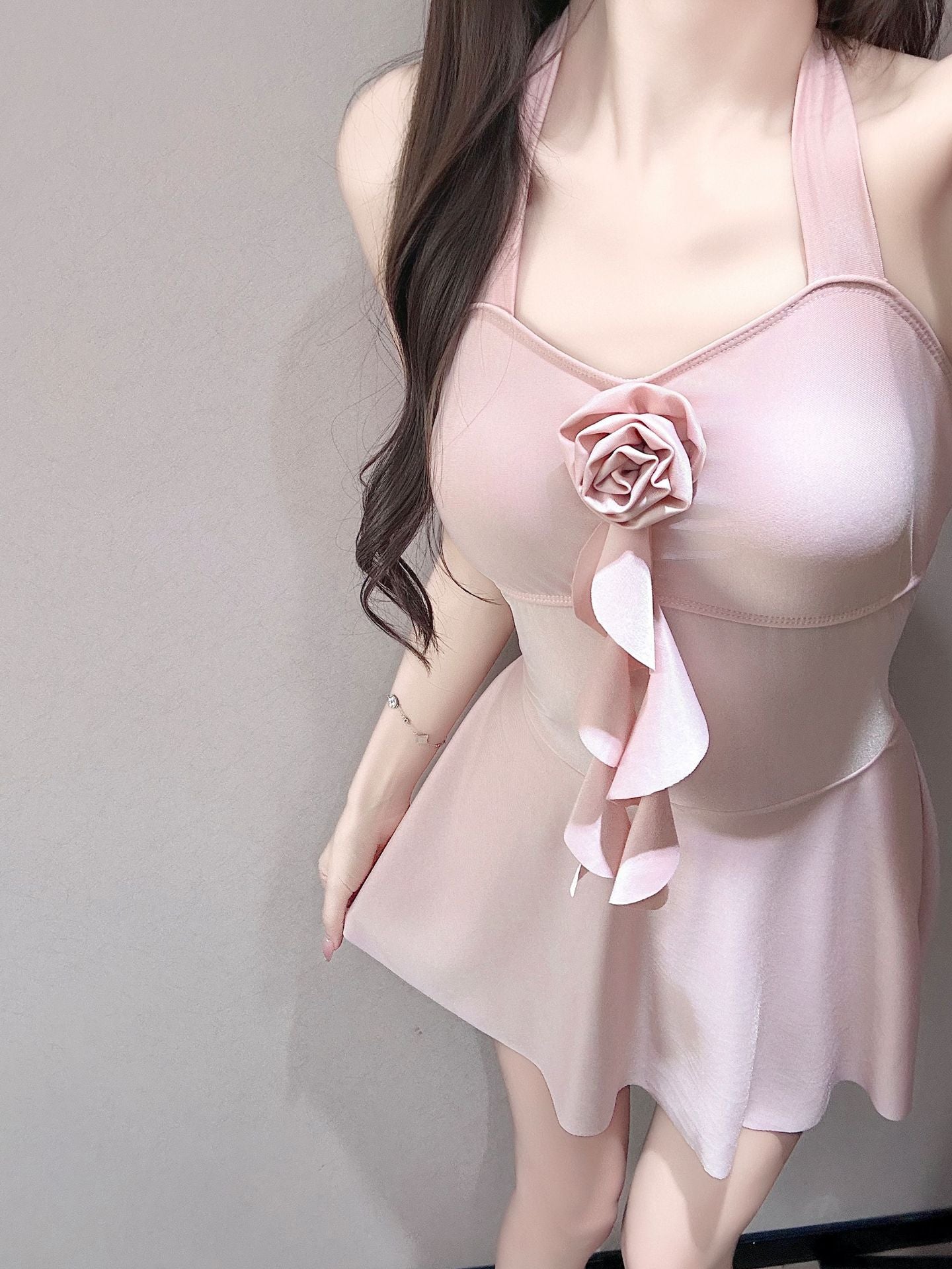 Halter Skirted One-Piece Swimsuit Tie Side Sarong Swimdress