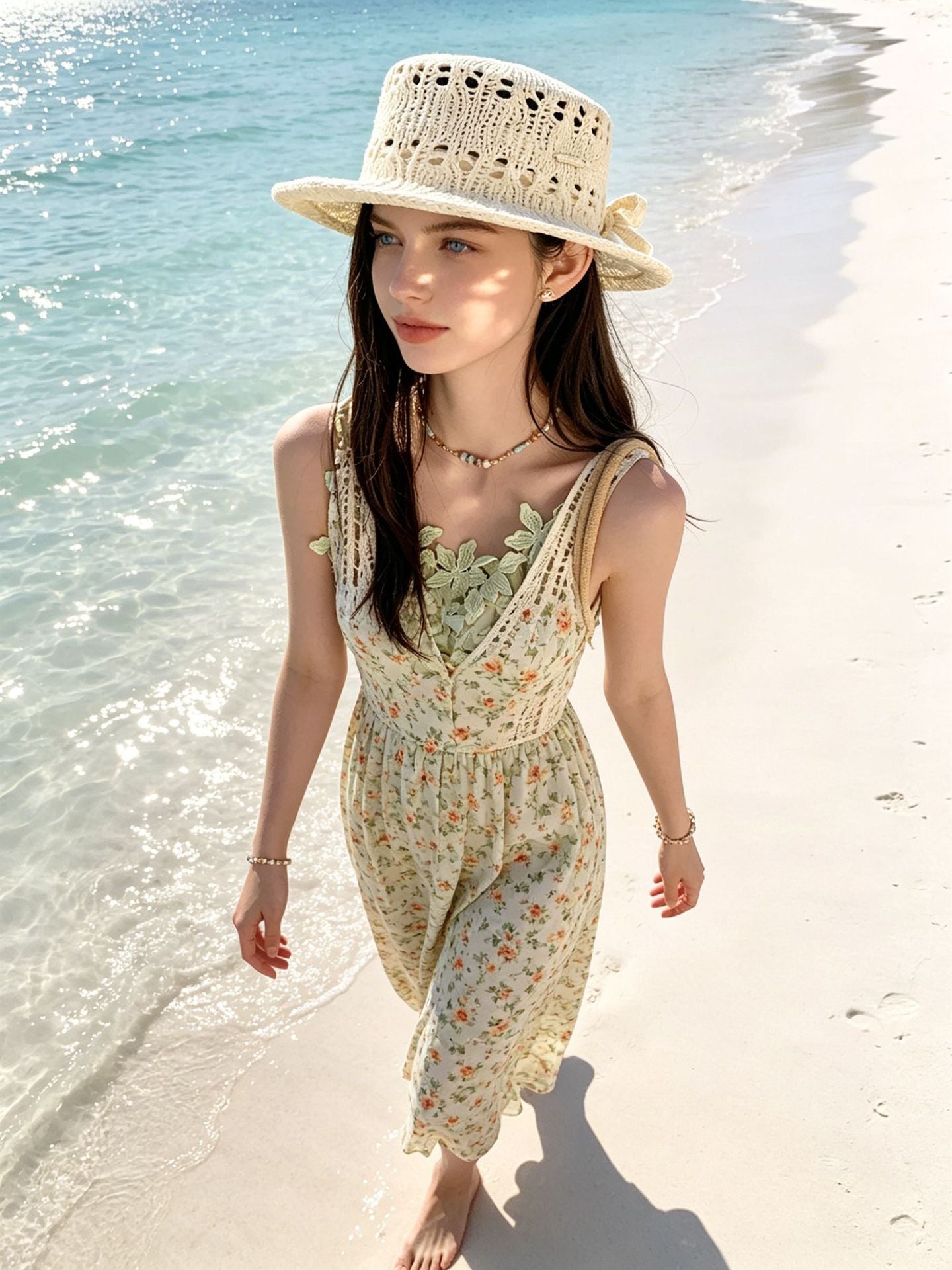 Women's Crochet Hollow Out Boater Hat