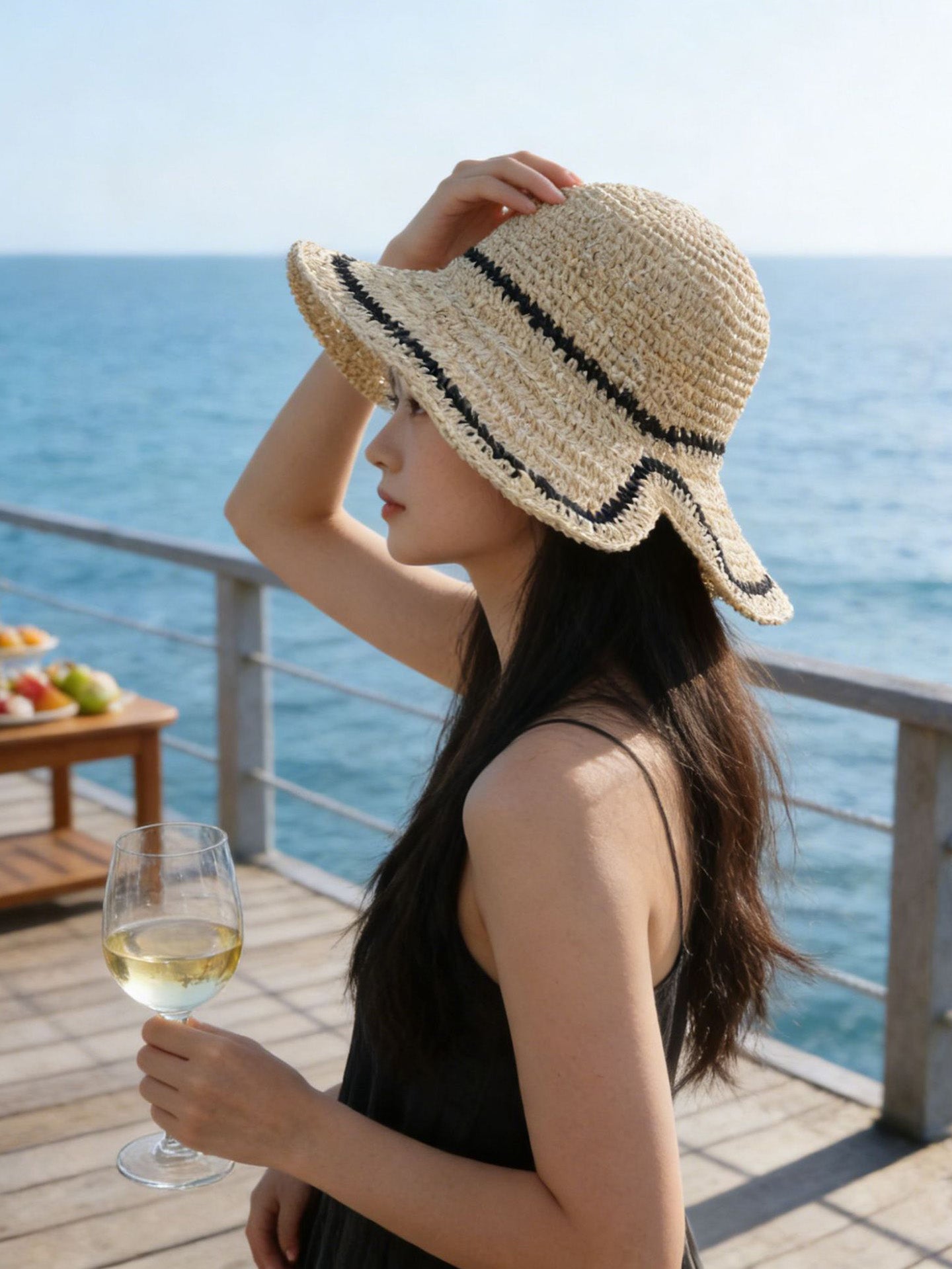 Women's Straw Knit Bucket Hat Breathable Crochet Fisherman Sun Hat