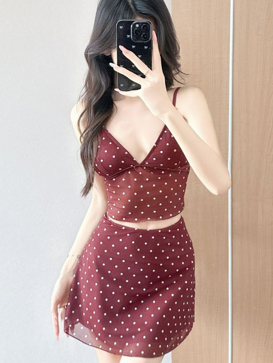 Vintage Spaghett Retro Polka Dot 3-Piece Swimsuit
