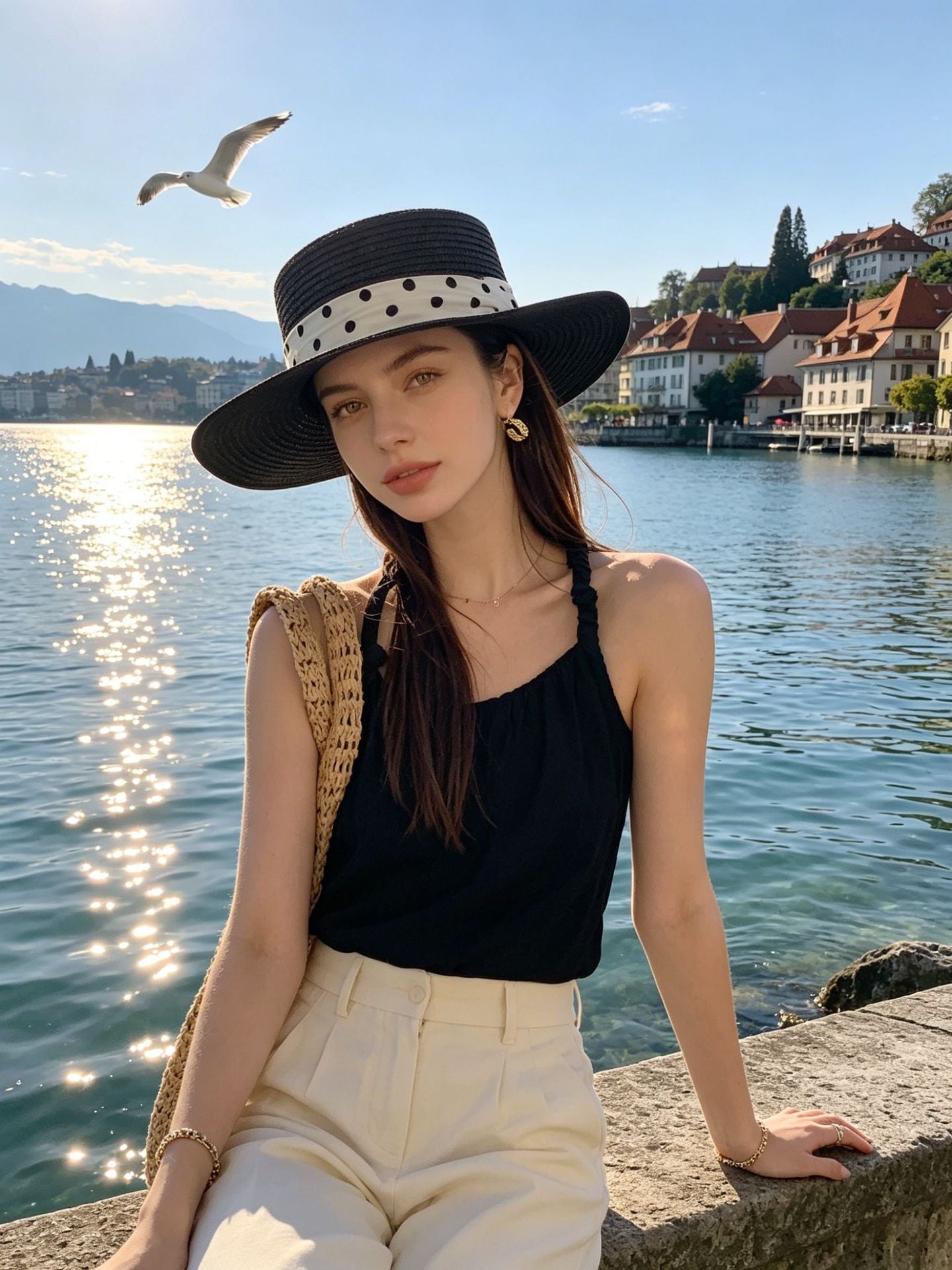British Polka Dot Boater Hat for Women