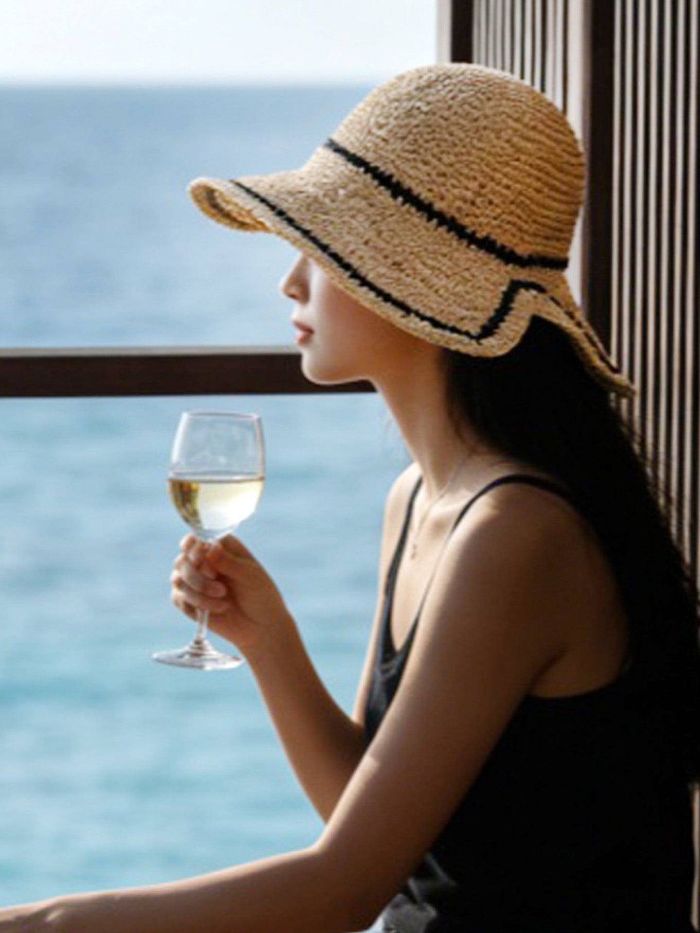 Women's Straw Knit Bucket Hat Breathable Crochet Fisherman Sun Hat