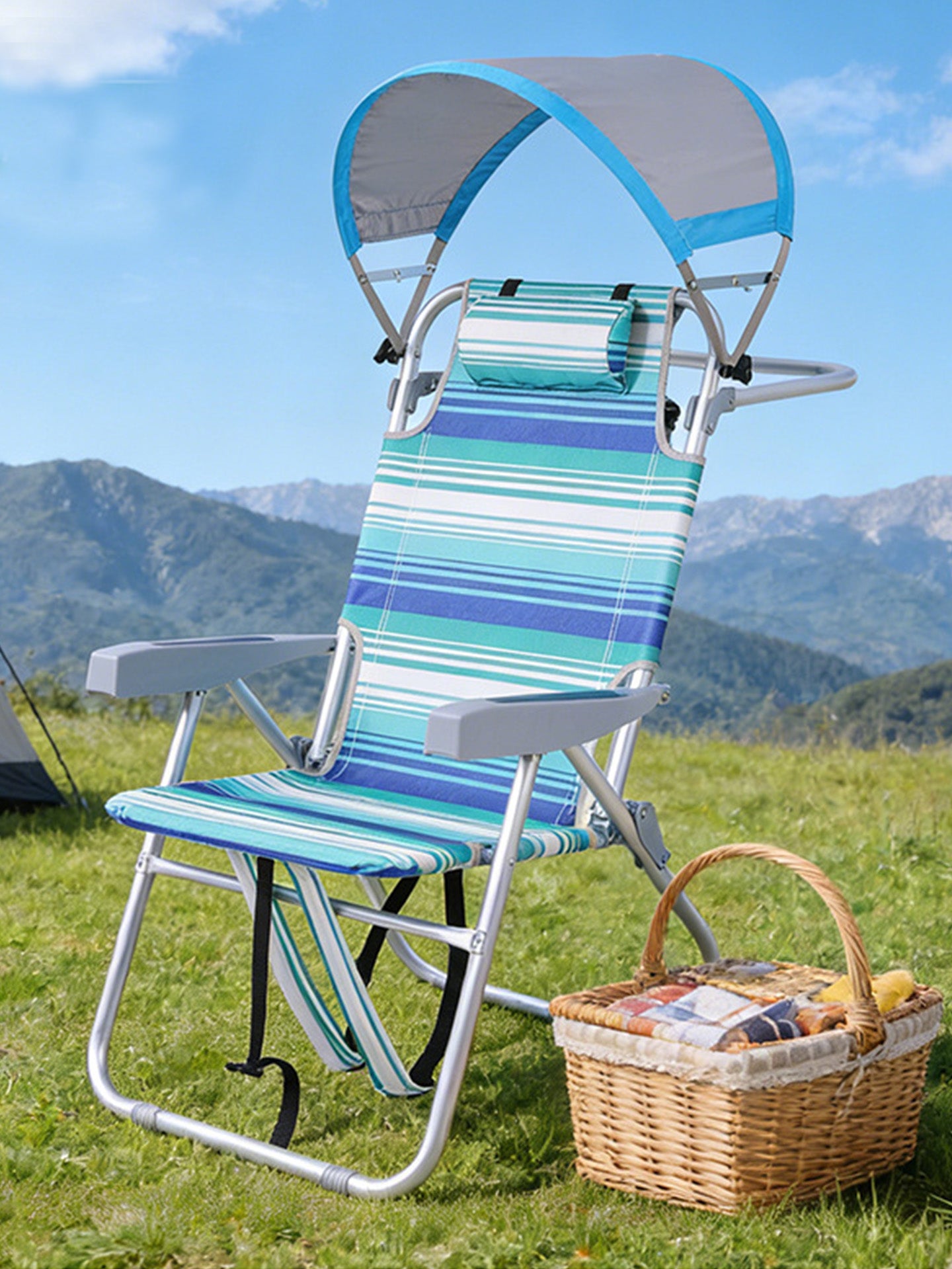 Portable Folding Camping Chair with Sun Shade