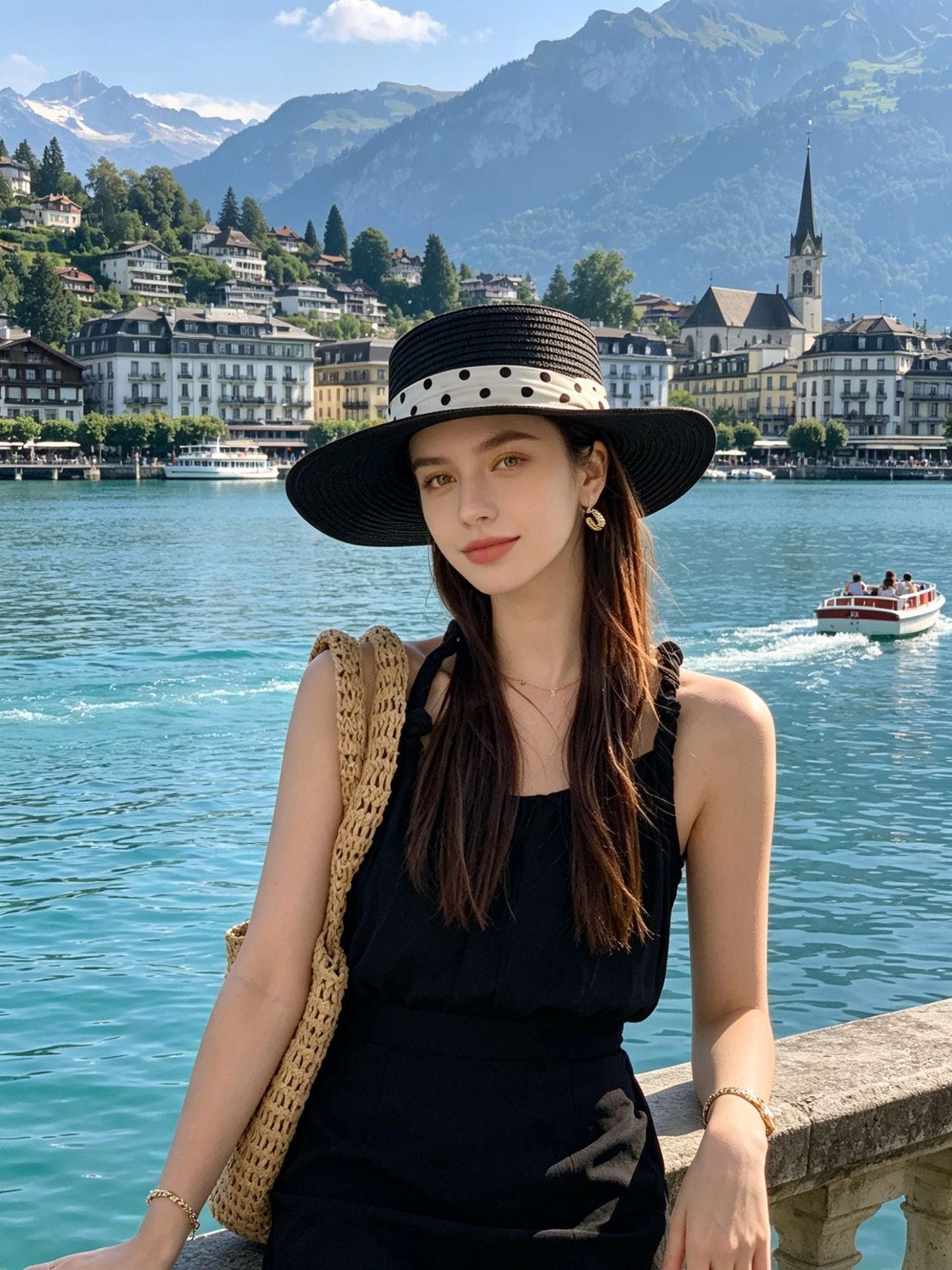 British Polka Dot Boater Hat for Women