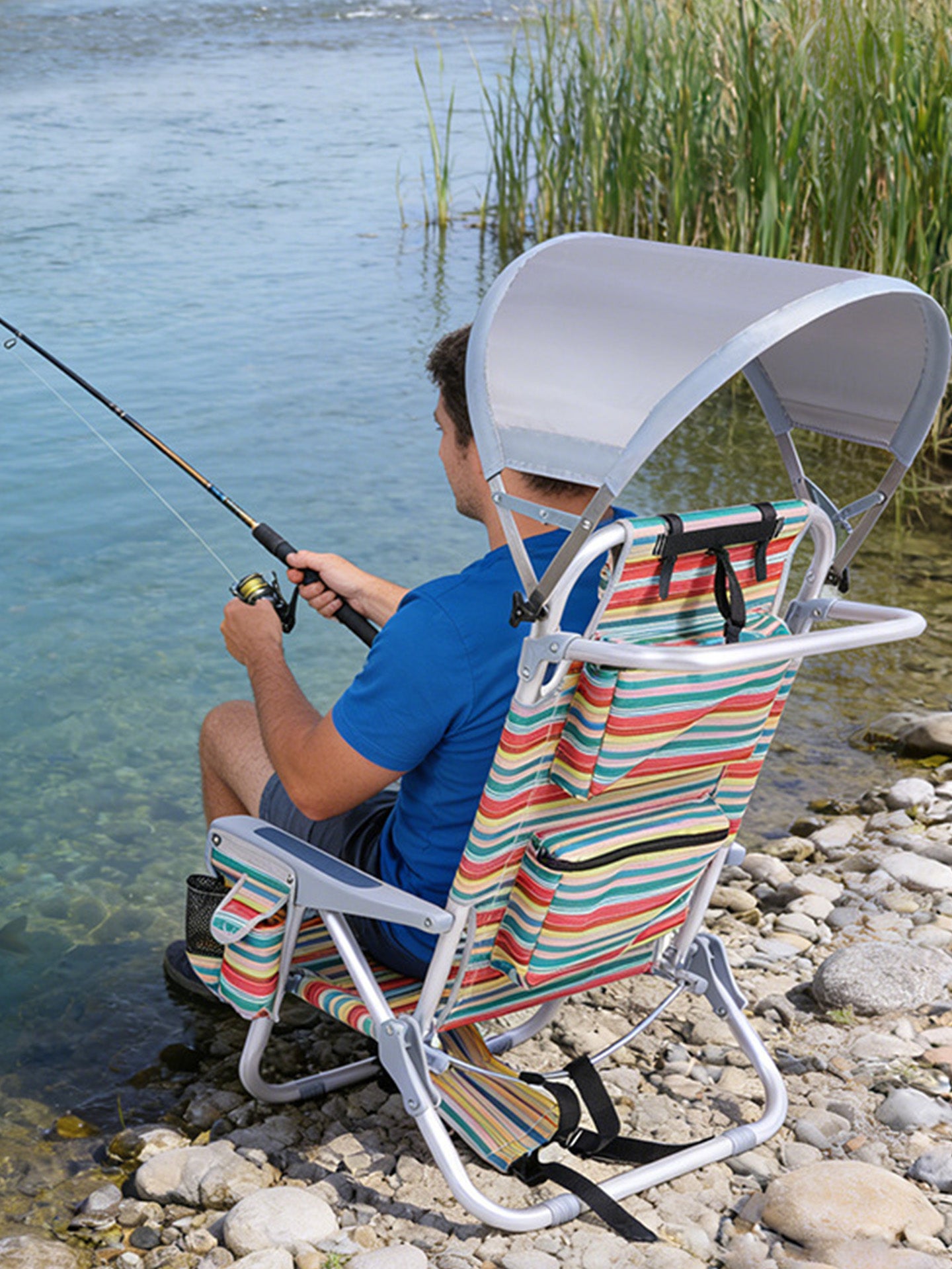 Portable Folding Camping Chair with Sun Shade