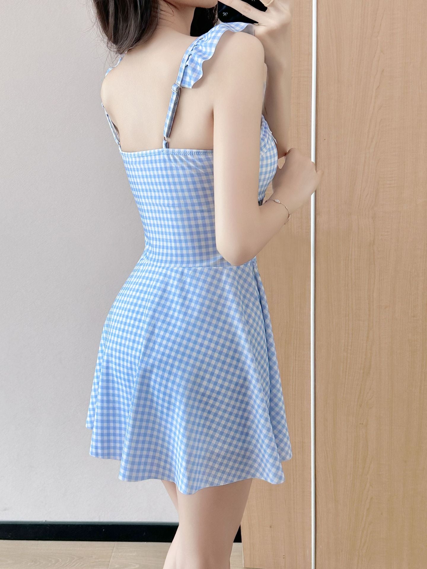 Bow Tie One-Piece Swimdress Sweet Flutter Sleeve Swimsuit