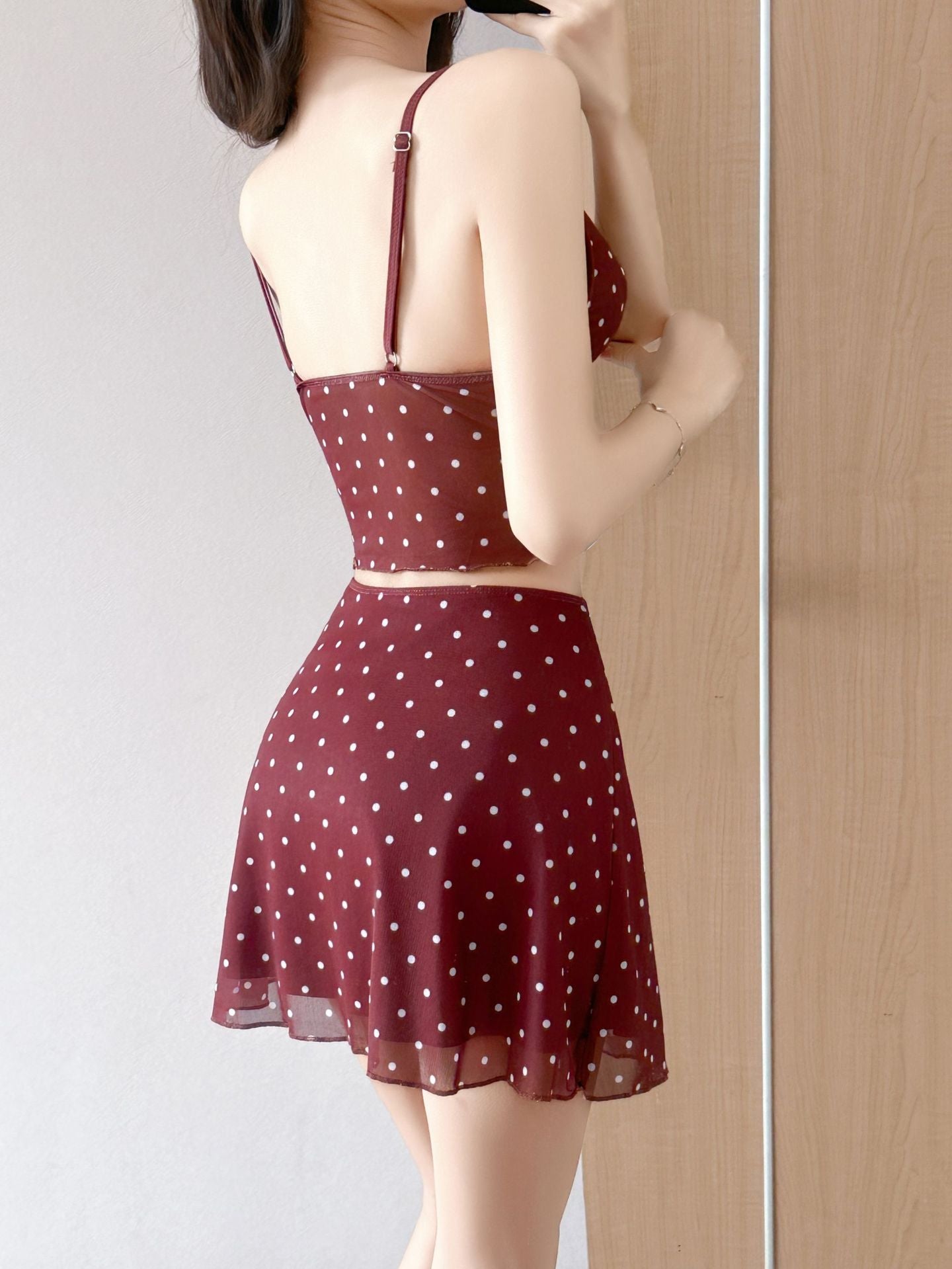 Vintage Spaghett Retro Polka Dot 3-Piece Swimsuit