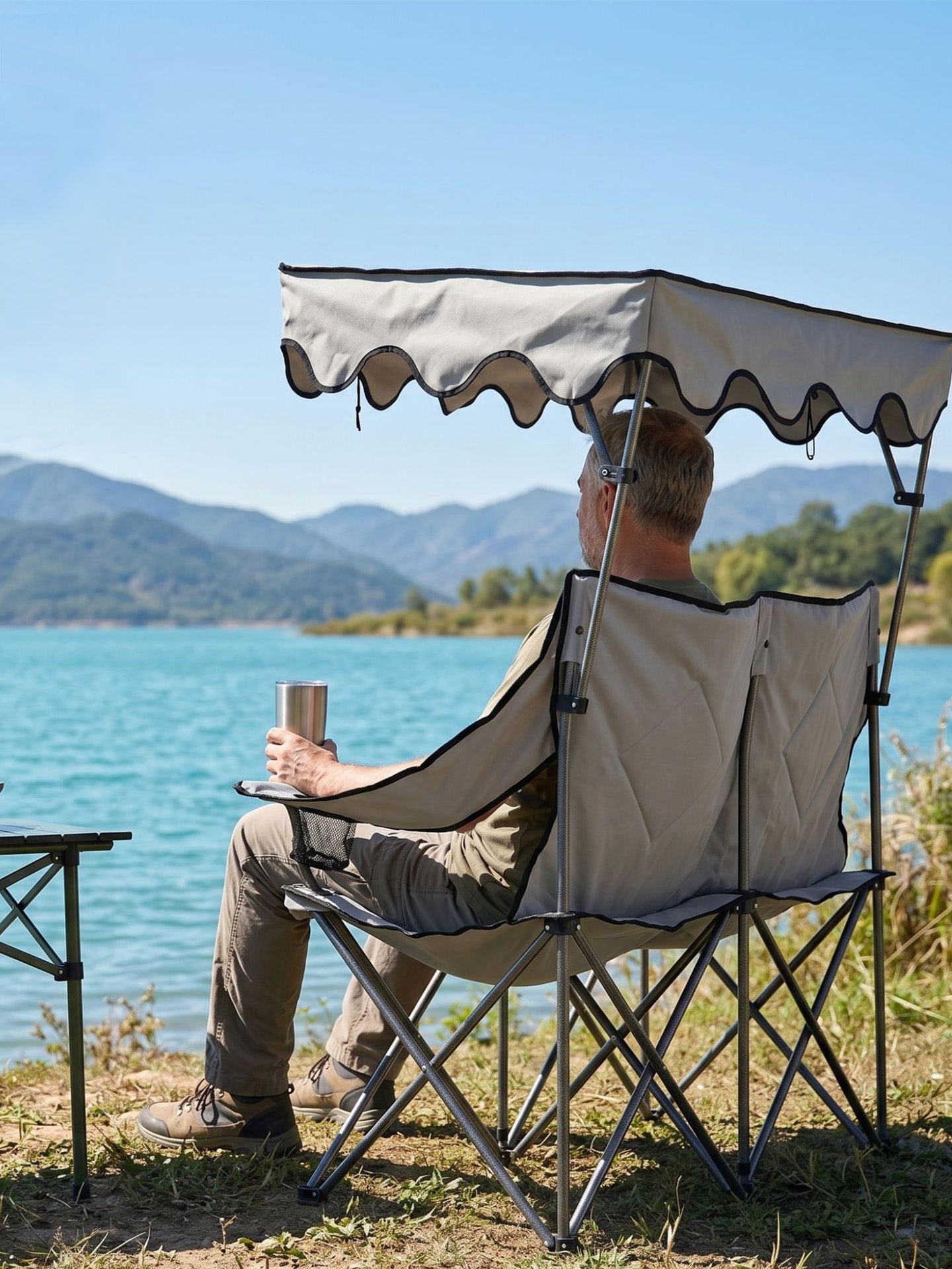 Double Camping Chair with Detachable Canopy