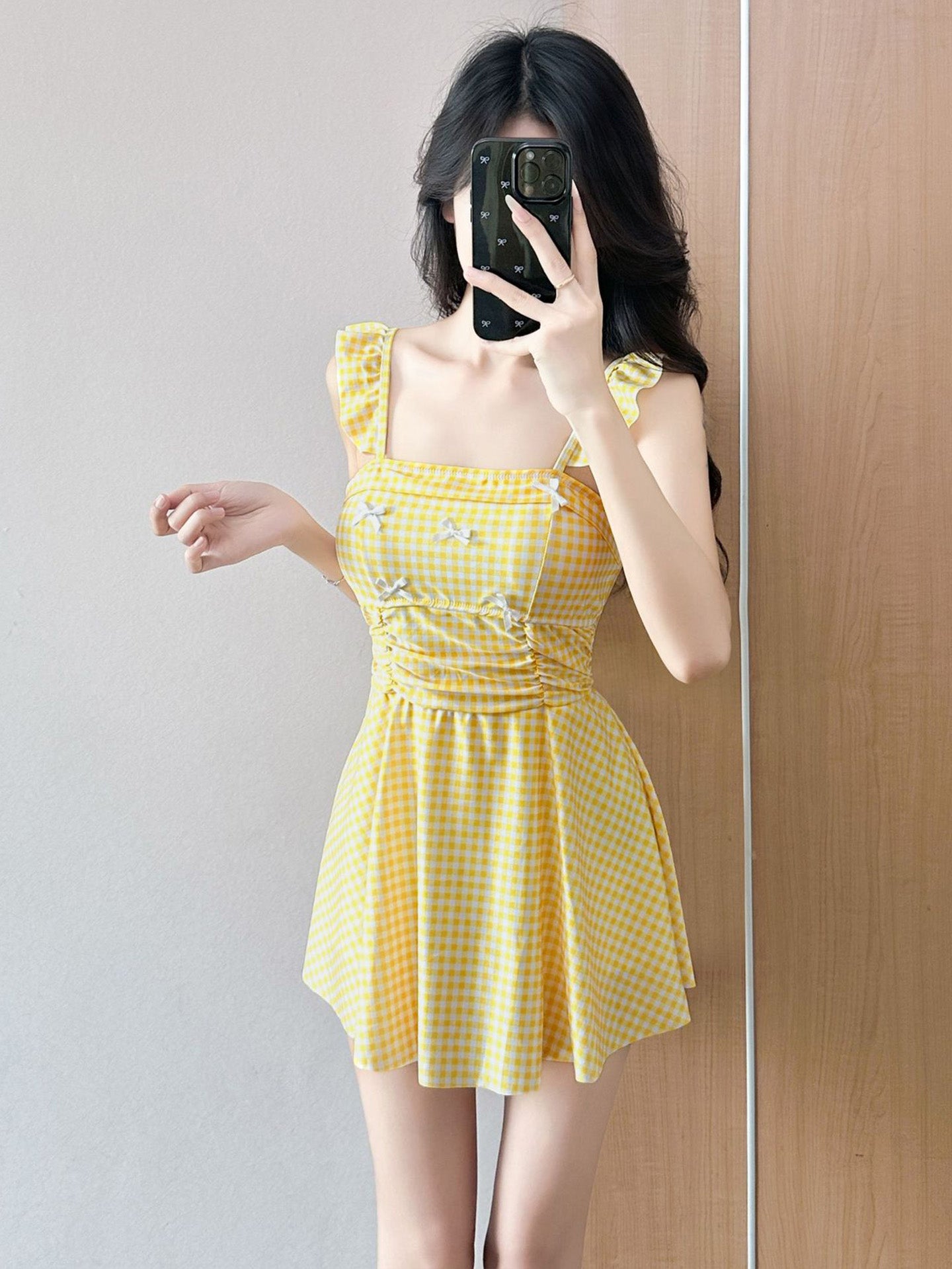 Bow Tie One-Piece Swimdress Sweet Flutter Sleeve Swimsuit