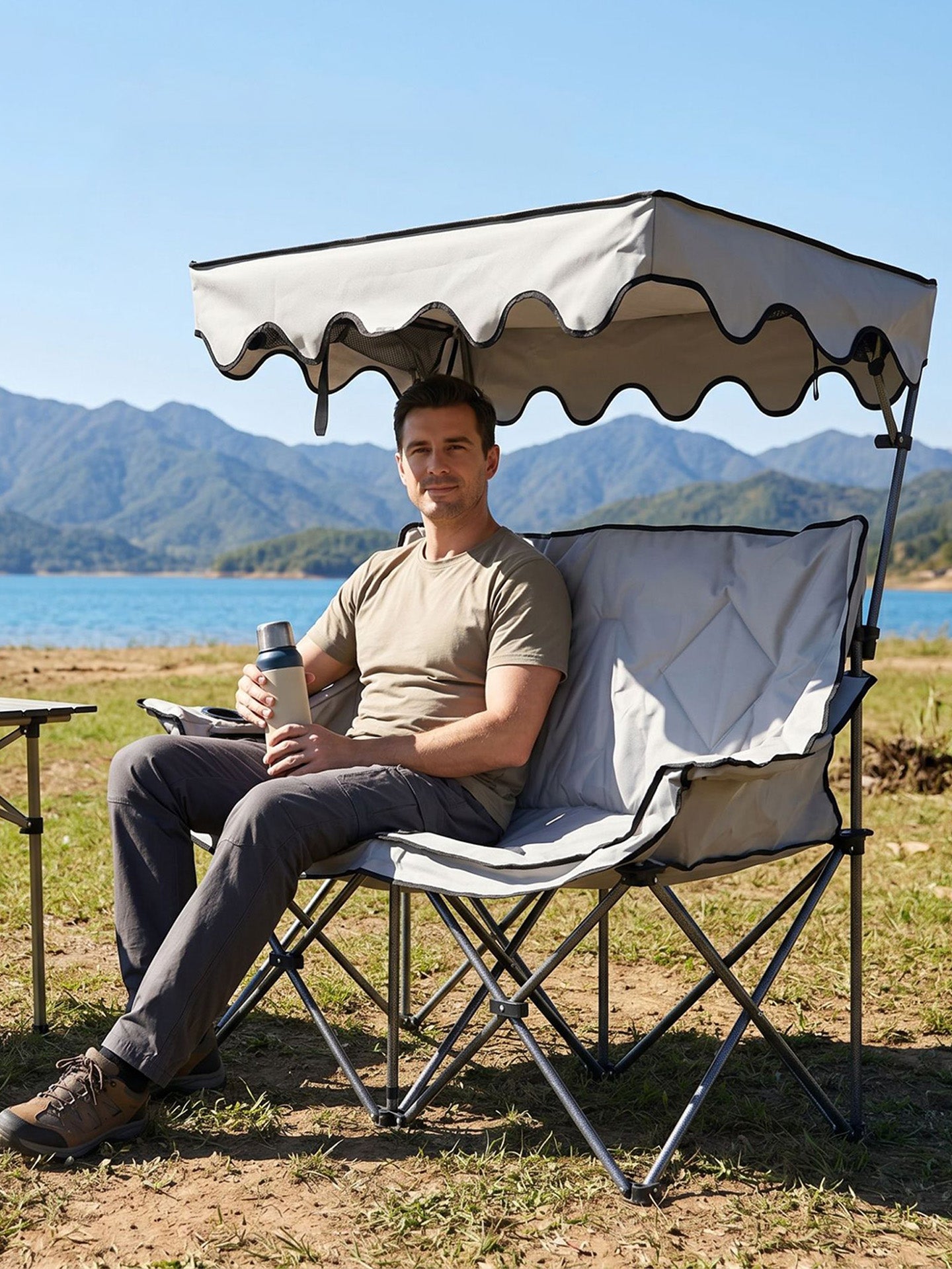 Double Camping Chair with Detachable Canopy
