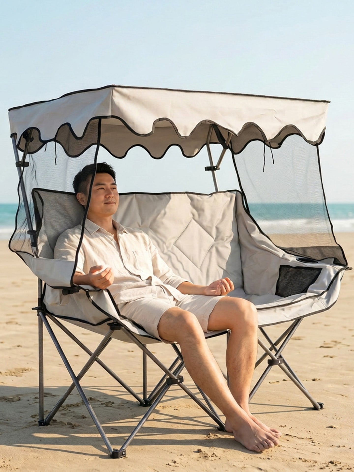 Double Camping Chair with Detachable Canopy