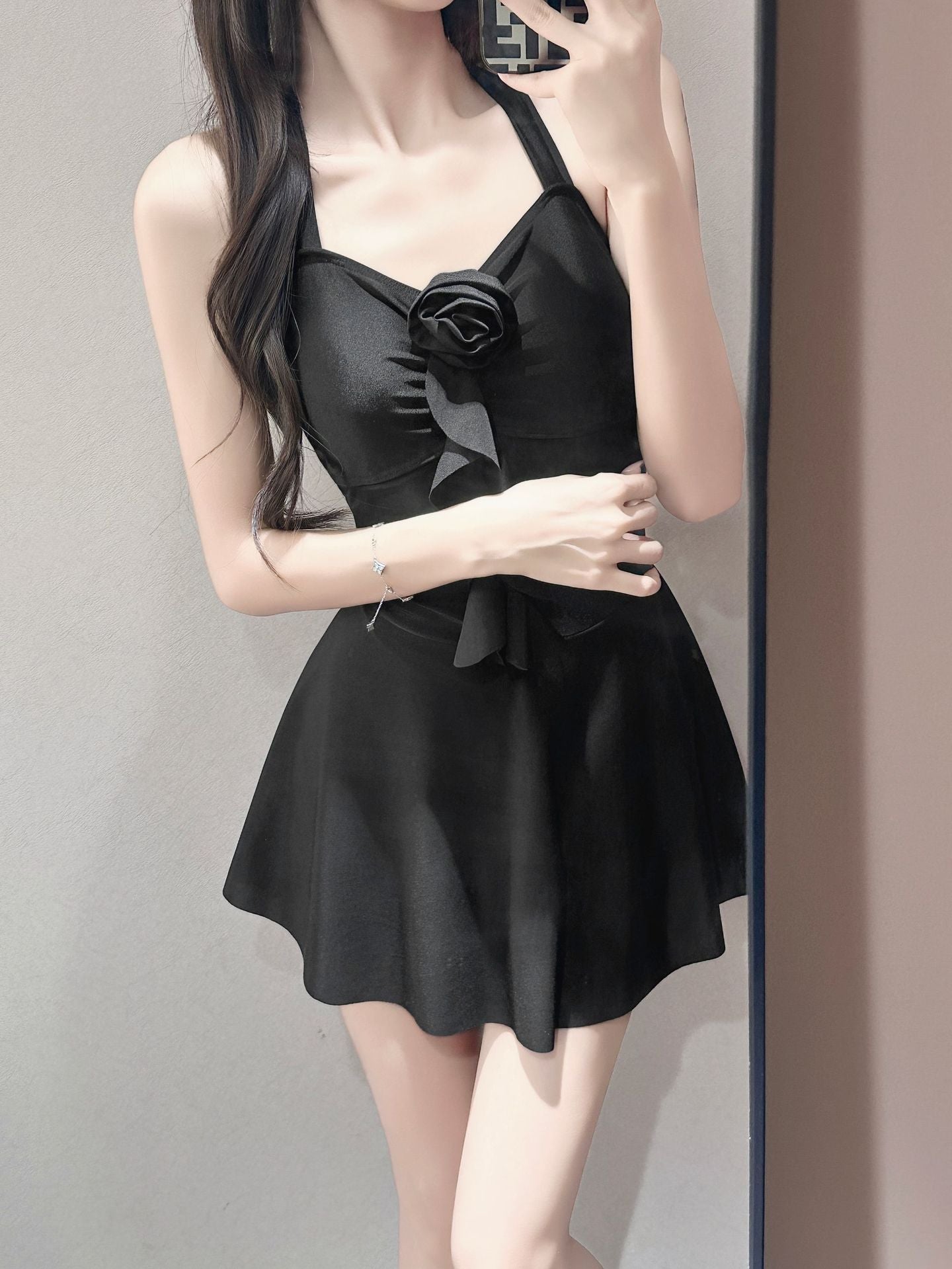 Halter Skirted One-Piece Swimsuit Tie Side Sarong Swimdress