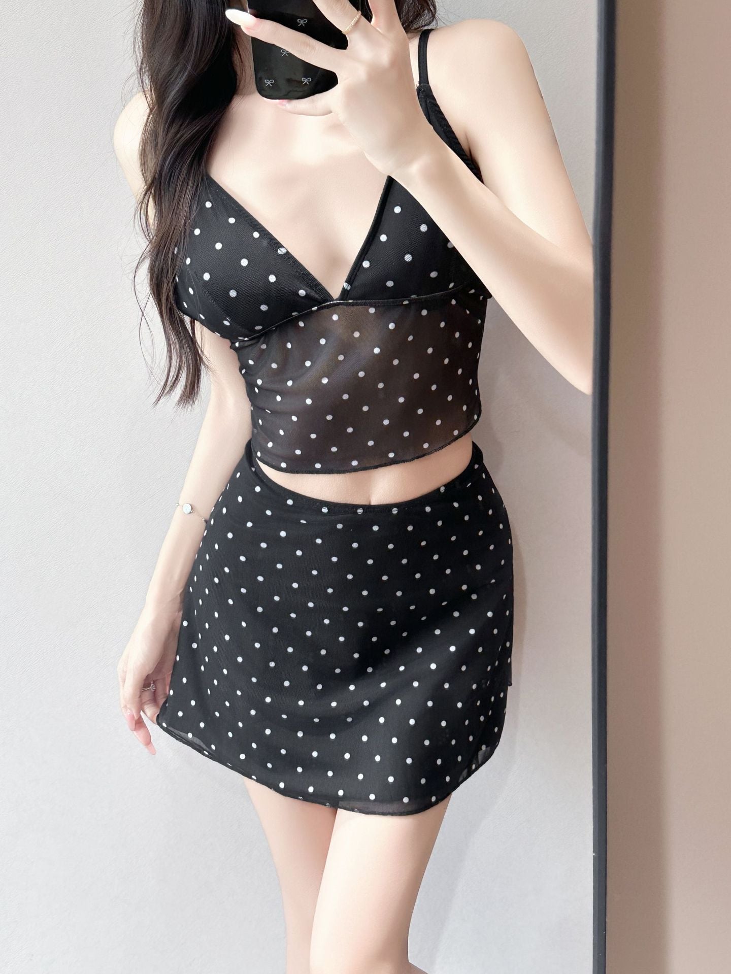 Vintage Spaghett Retro Polka Dot 3-Piece Swimsuit