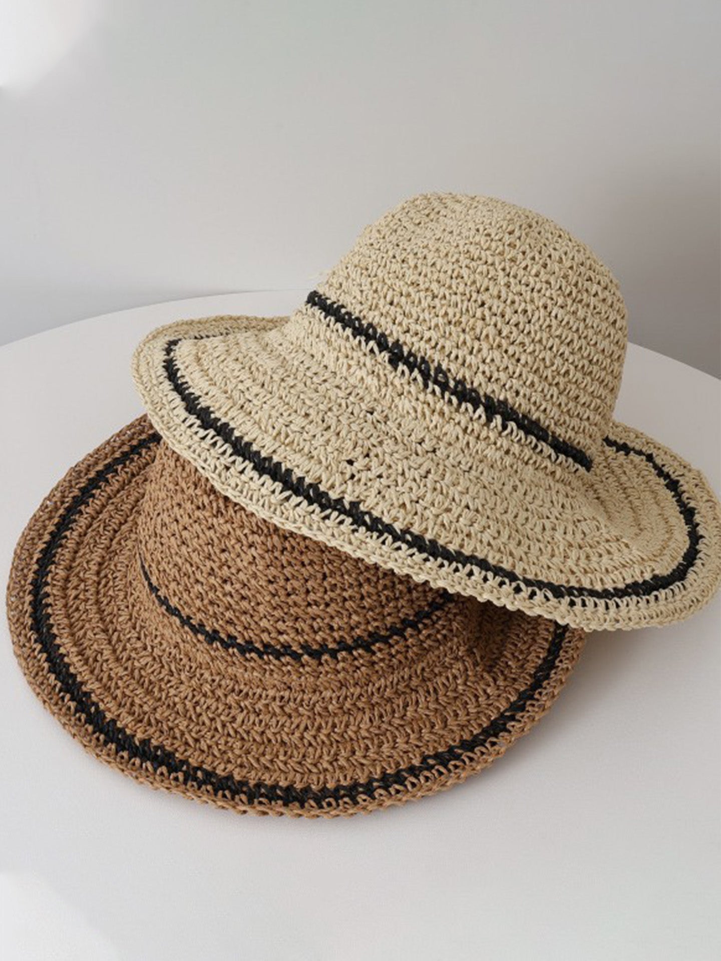 Women's Straw Knit Bucket Hat Breathable Crochet Fisherman Sun Hat
