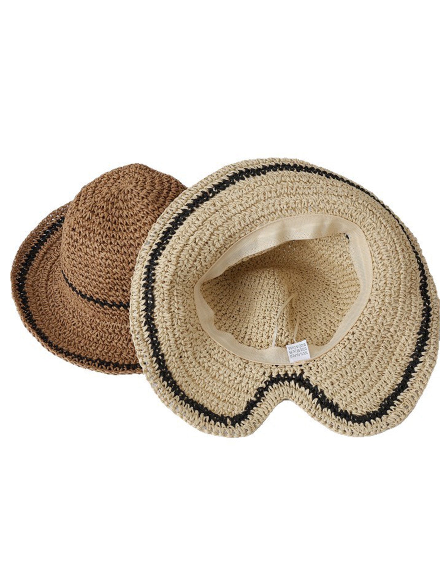 Women's Straw Knit Bucket Hat Breathable Crochet Fisherman Sun Hat